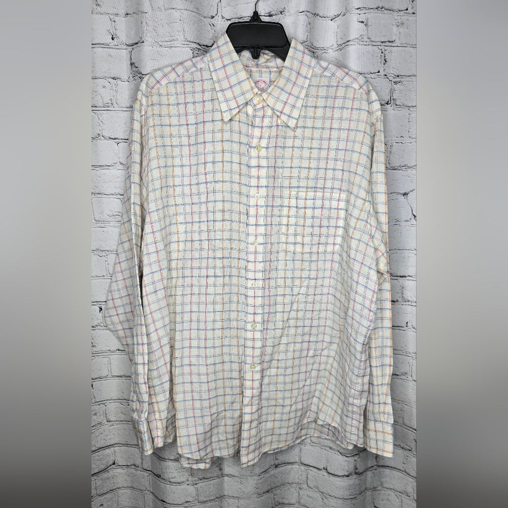 Brooks Brothers Men's Irish Linen Plaid Long‎ Sleeve Shirt Size Large